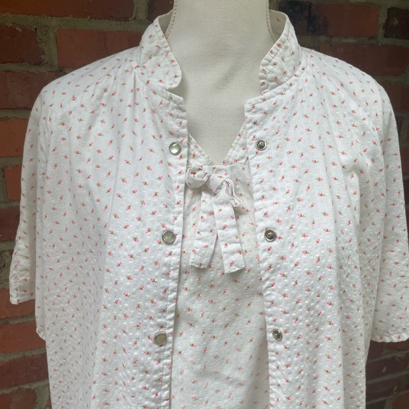 Vintage Nightgown Robe Set Grannycore Cottagecore Ditsy Strawberry Cotton Medium - Picture 2 of 9
